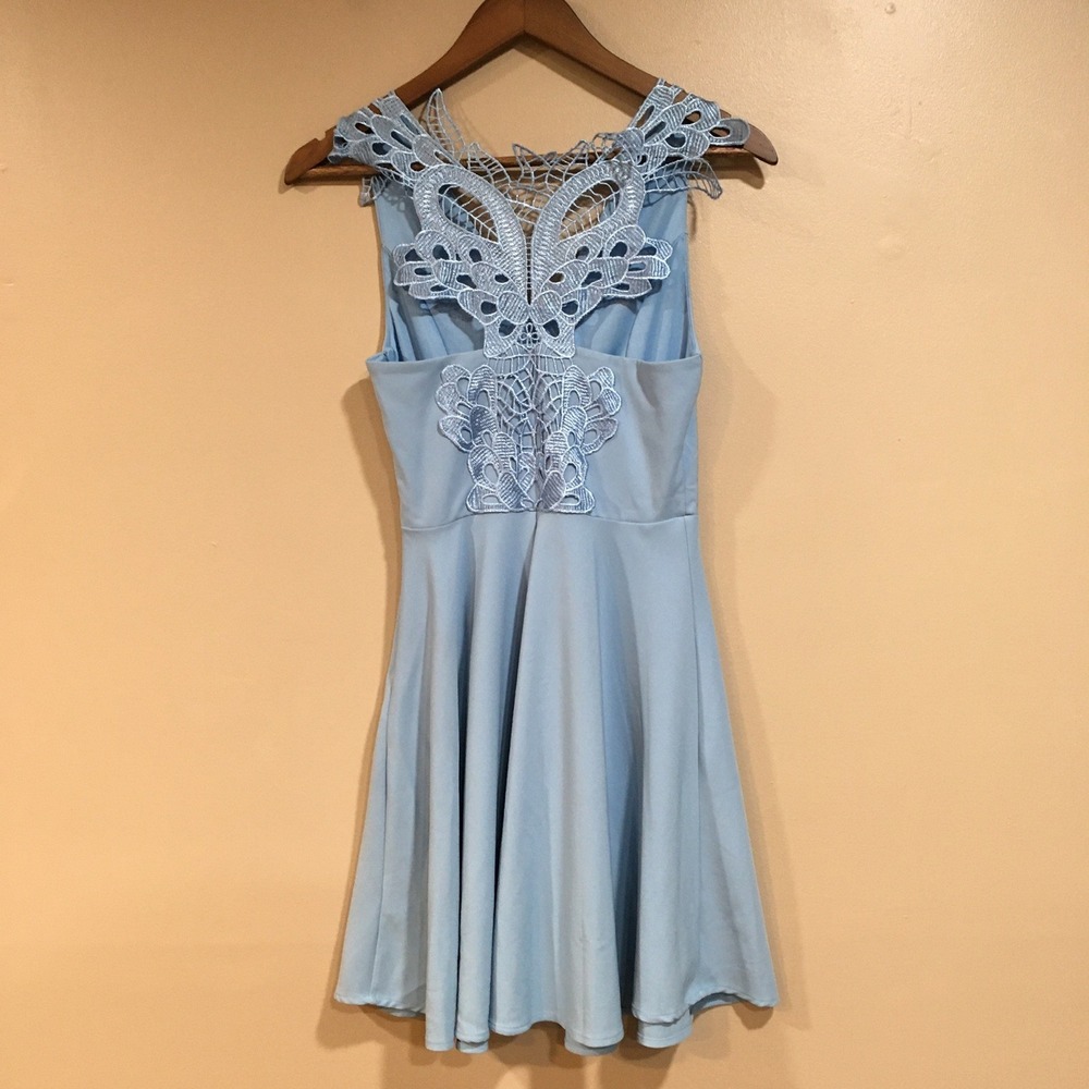 Altar'd State‎ Lace Back Fit Flare Mini Dress Womens S Light Blue Fairy Floral